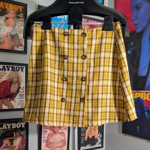 Yellow Plaid Double-Breasted Skirt